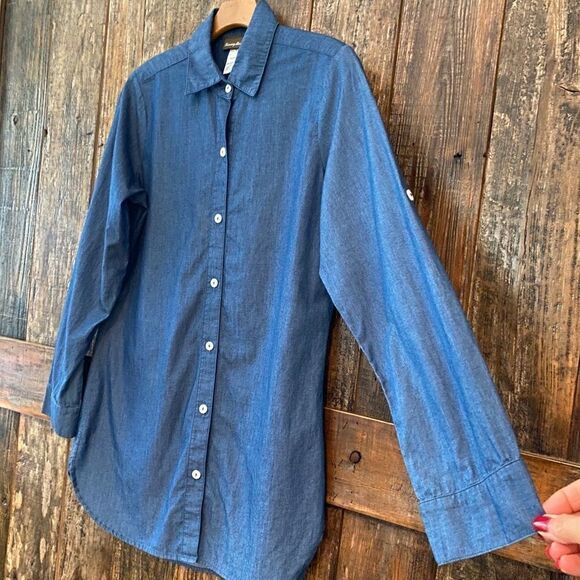 Tommy Bahama XS Blue Denim Chambray Button Down Relaxed Tunic Shirt - Picture 5 of 8